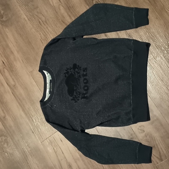 Roots Athletics Black Heathered Cotton Sweatshirt W/ Velvet Beaver Logo A28 - Picture 1 of 7
